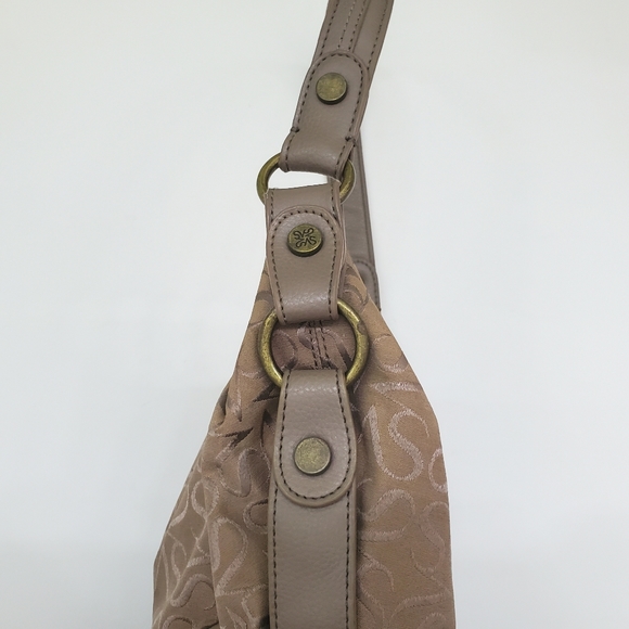 Simply Vera VERA WANG Taupe Pleated Hobo Handbag Magnetic Closure Monogram Logo - Picture 3 of 5